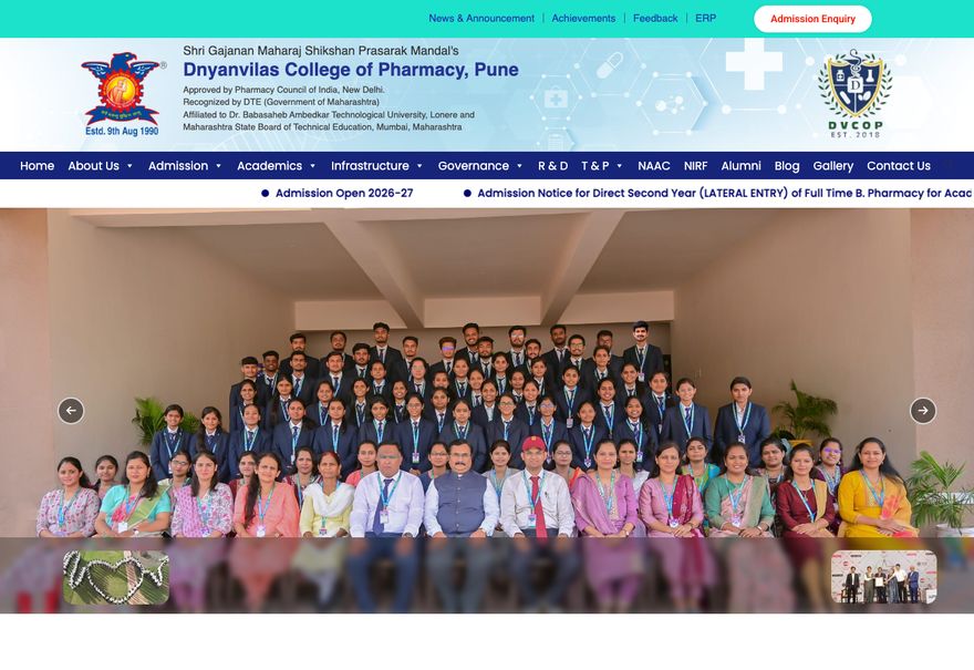 Dnyanvilas College of Pharmacy website